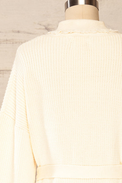 Glione Ivory | Knit Cardigan w/ Belt back close up