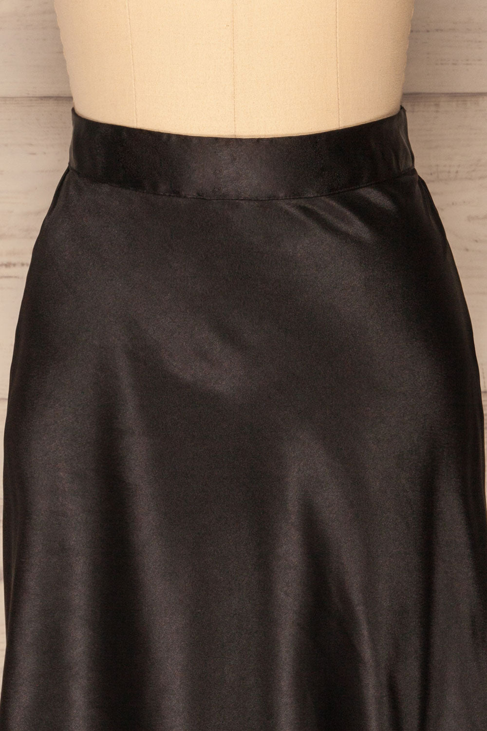 Glyfada Black Silky Midi Skirt front close up | La Petite Garçonne