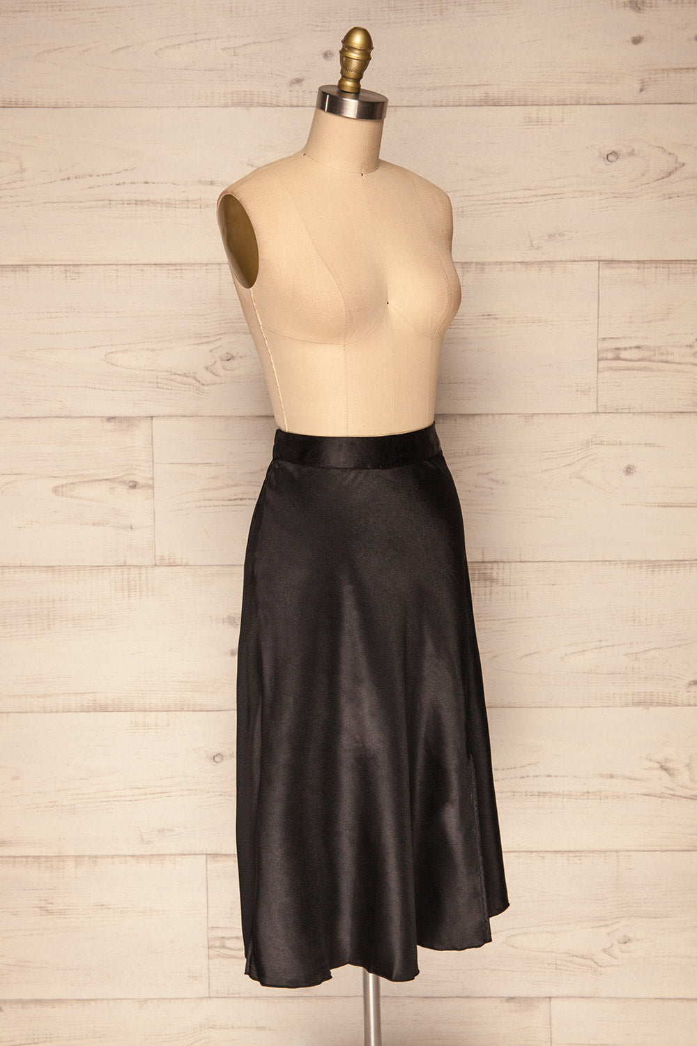 Glyfada Black Silky Midi Skirt side view | La Petite Garçonne