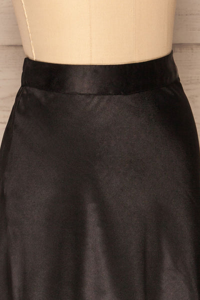 Glyfada Black Silky Midi Skirt side close up | La Petite Garçonne