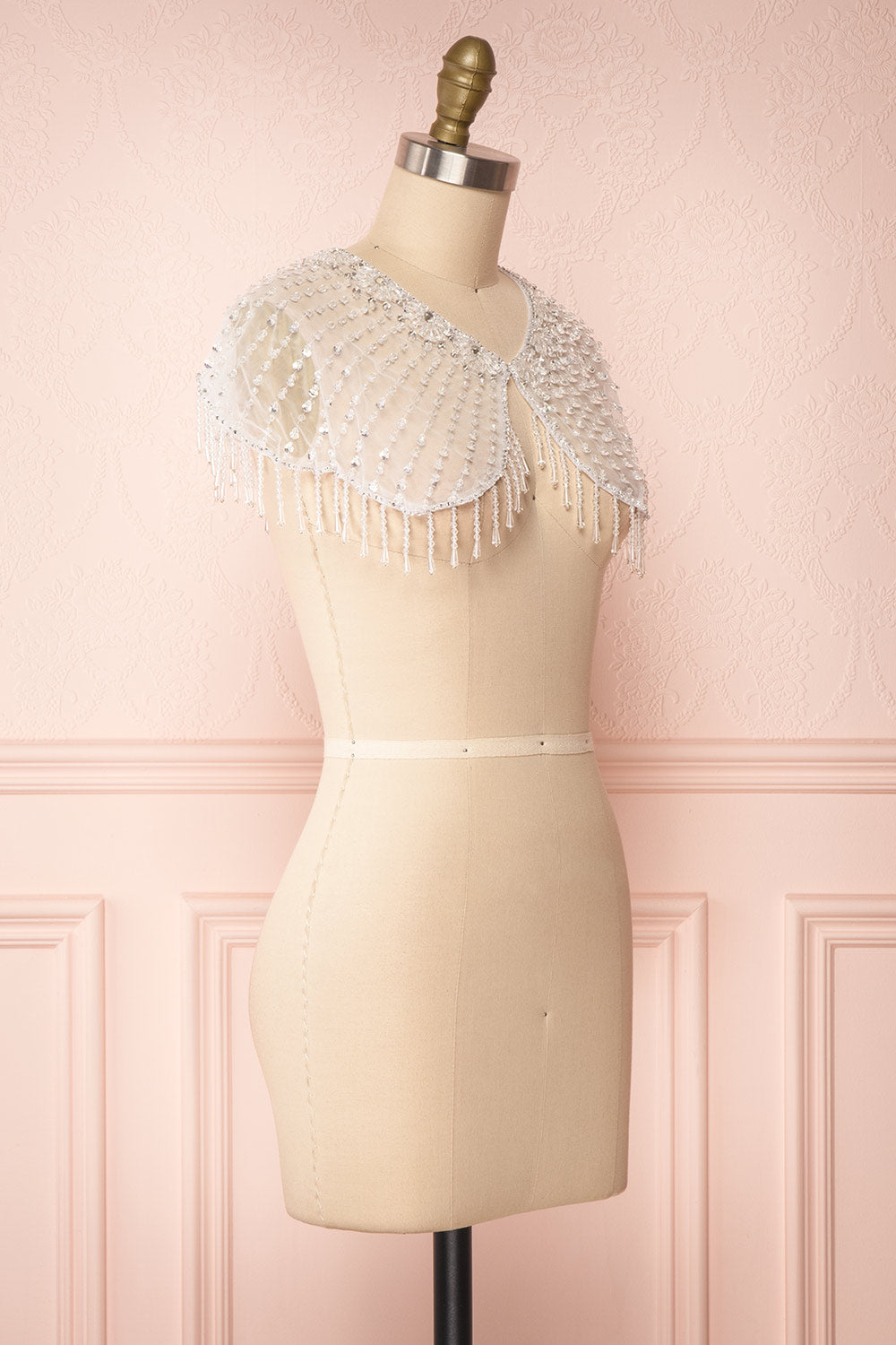 Godavani White Mesh Shawl with Ornements | Boudoir 1861 side view 