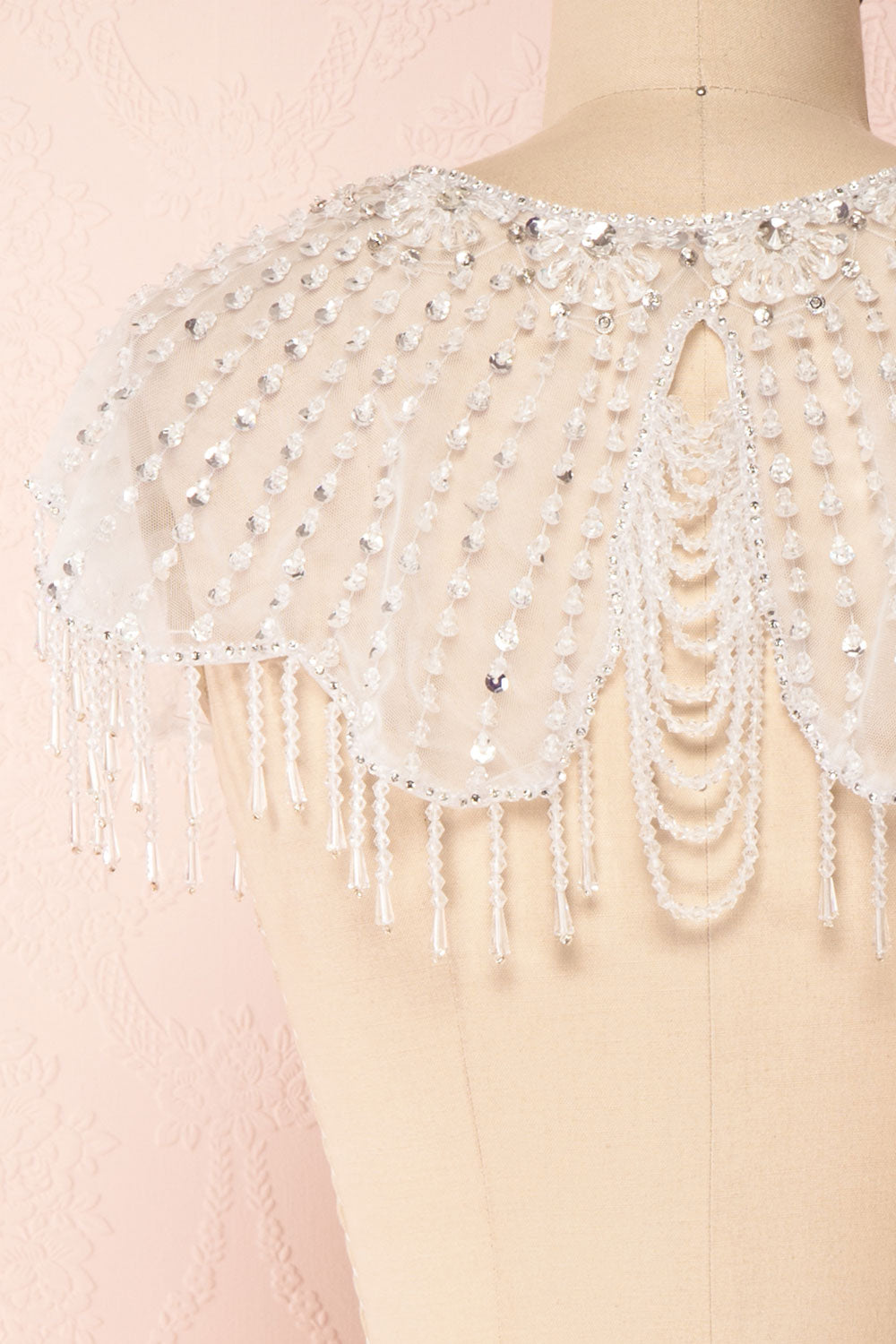 Godavani White Mesh Shawl with Ornements | Boudoir 1861 back close-up