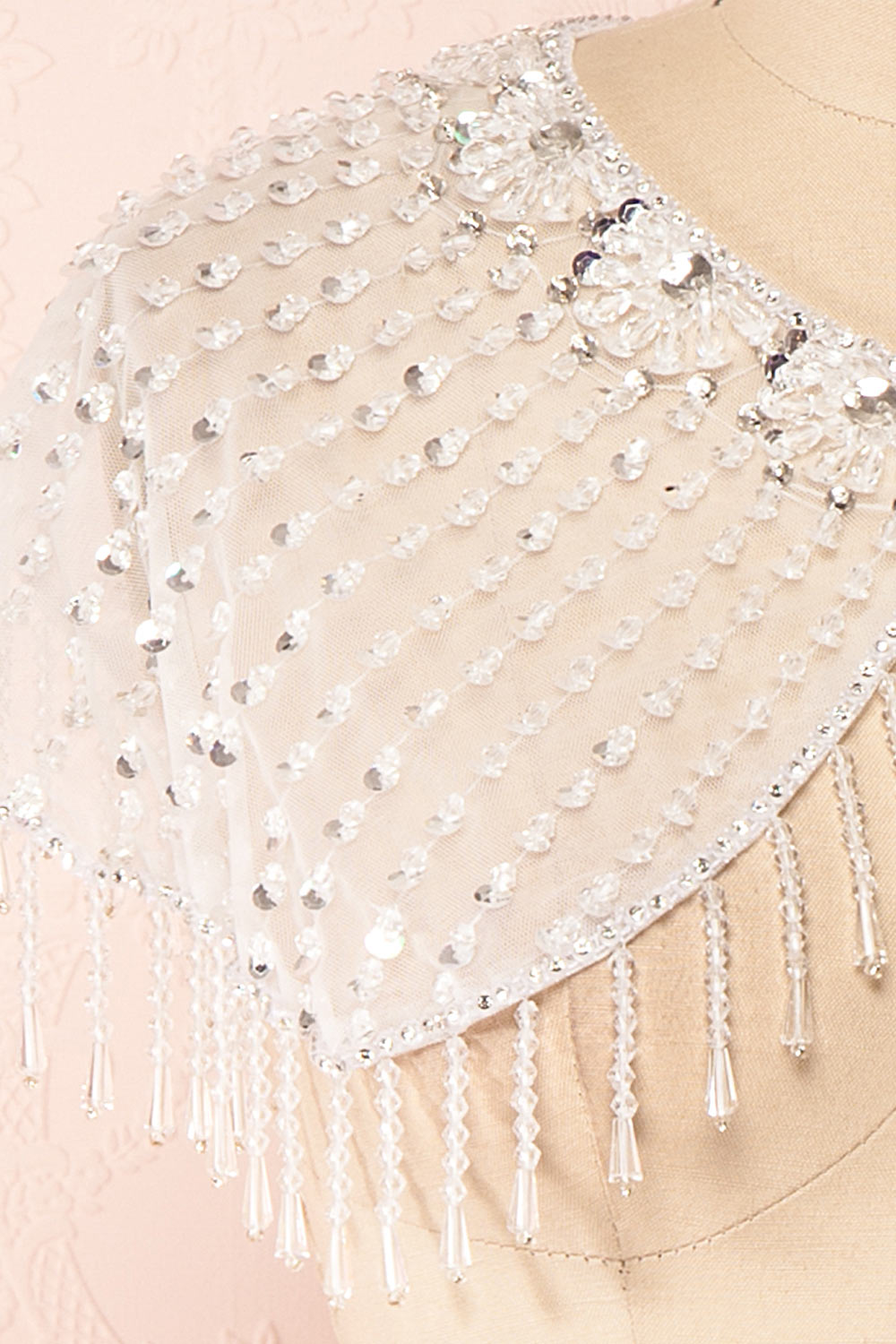 Godavani White Mesh Shawl with Ornements | Boudoir 1861 details