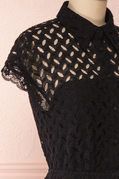 Goja Black Lace Short Sleeve Midi Dress | Boutique 1861 side close-up