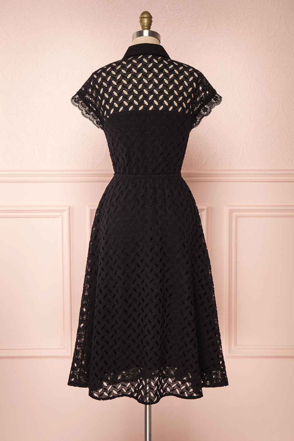Goja Black Lace Short Sleeve Midi Dress | Boutique 1861 back view