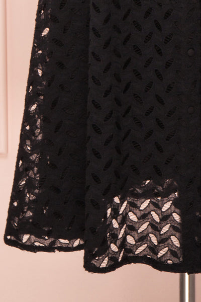 Goja Black Lace Short Sleeve Midi Dress | Boutique 1861 bottom close-up