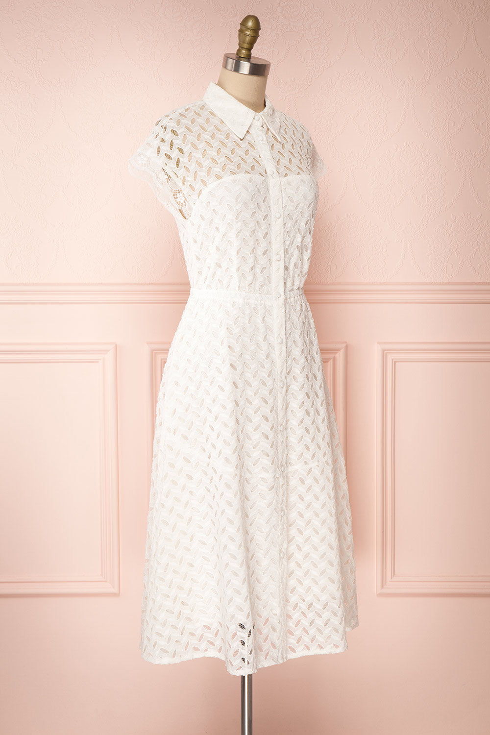 Goja White Lace Short Sleeve Midi Dress | Boutique 1861 side view 