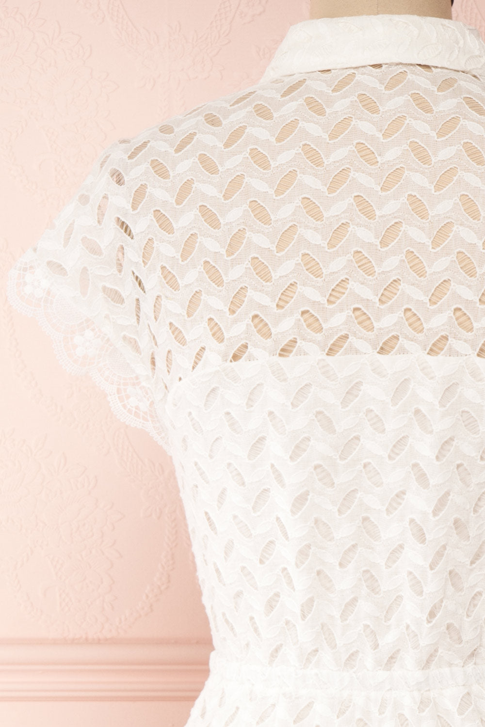Goja White Lace Short Sleeve Midi Dress | Boutique 1861 back close-up