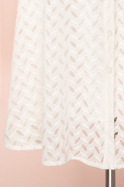 Goja White Lace Short Sleeve Midi Dress | Boutique 1861 bottom close-up