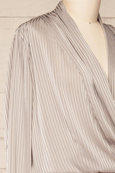 Golfo Striped Wrap Bodysuit w/ Long Sleeves | La petite garçonne side close-up