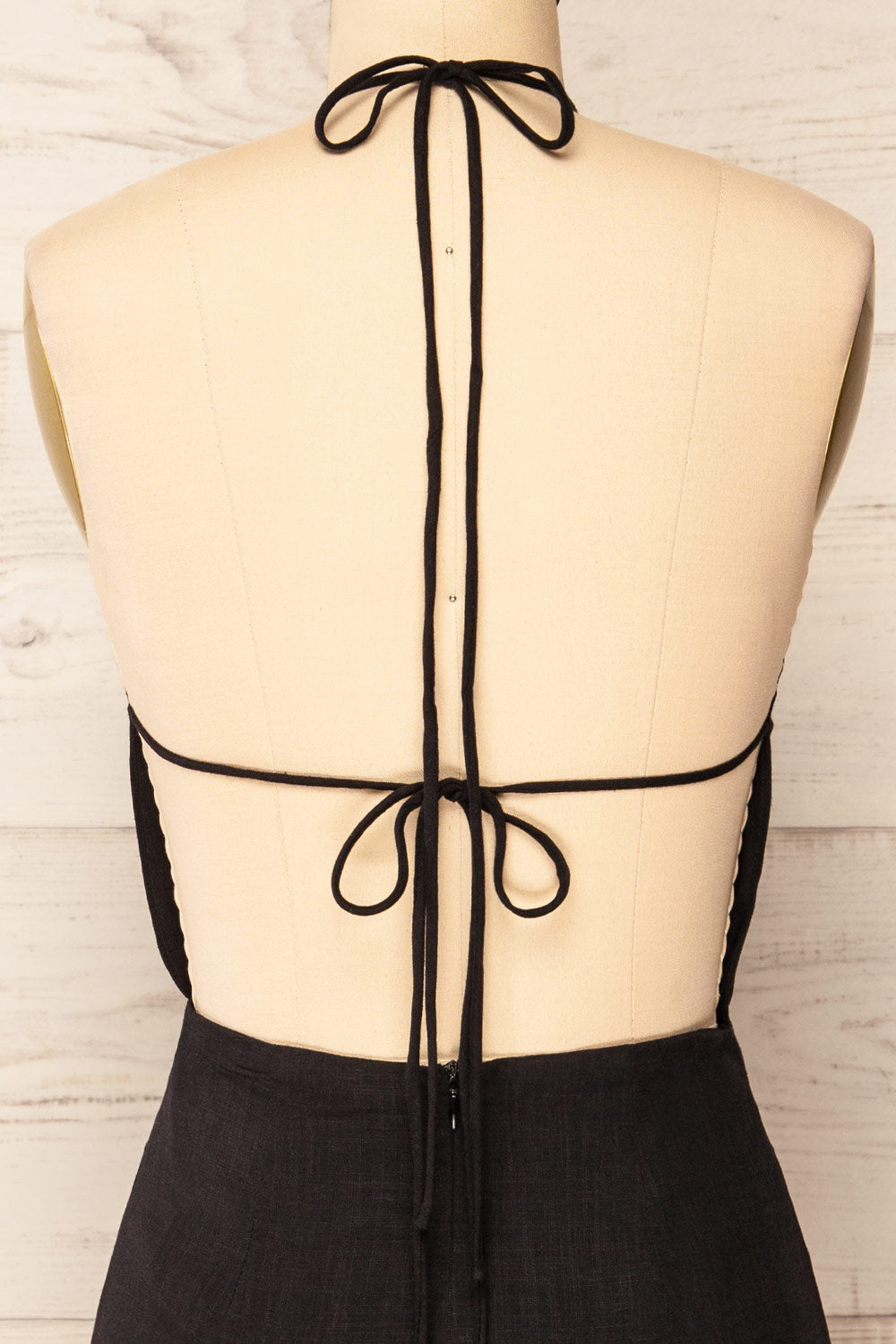 Gomati Black Backless Short Halter Dress | La petite garçonne back close-up