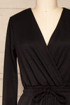 Gouveia Black Long Sleeve V-Neck Jumpsuit | La petite garçonne  front close-up
