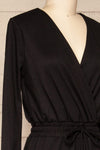 Gouveia Black Long Sleeve V-Neck Jumpsuit | La petite garçonne side close-up