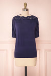 Goyave Dark Navy Blue Lace Knit Short Sleeved Top | Boutique 1861 1