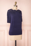 Goyave Dark Navy Blue Lace Knit Short Sleeved Top | Boutique 1861 3