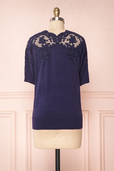 Goyave Dark Navy Blue Lace Knit Short Sleeved Top | Boutique 1861 5