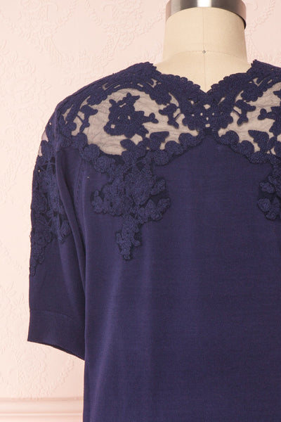 Goyave Dark Navy Blue Lace Knit Short Sleeved Top | Boutique 1861 6