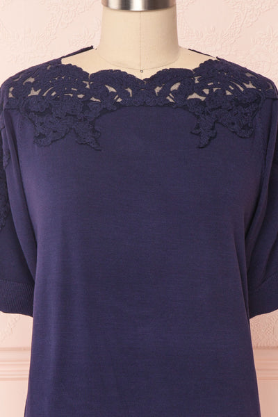 Goyave Dark Navy Blue Lace Knit Short Sleeved Top | Boutique 1861 8