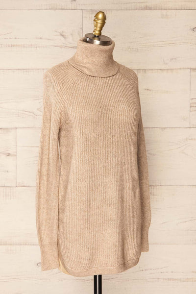 Granby Taupe Knit Turtleneck Sweater | La petite garçonne side view