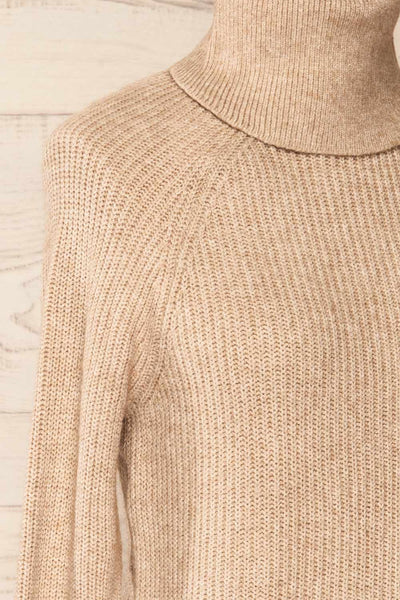 Granby Taupe Knit Turtleneck Sweater | La petite garçonne side close-up