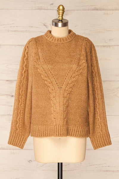 Granollers Caramel Cable Knit Sweater | La petite garçonne front view
