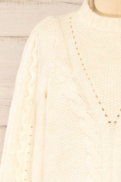 Granollers Ivory Cable Knit Sweater | La petite garçonne front close-up