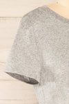 Grays Knotted Short Sleeve Crop Top | La petite garçonne side close-up