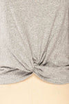 Grays Knotted Short Sleeve Crop Top | La petite garçonne knot close-up