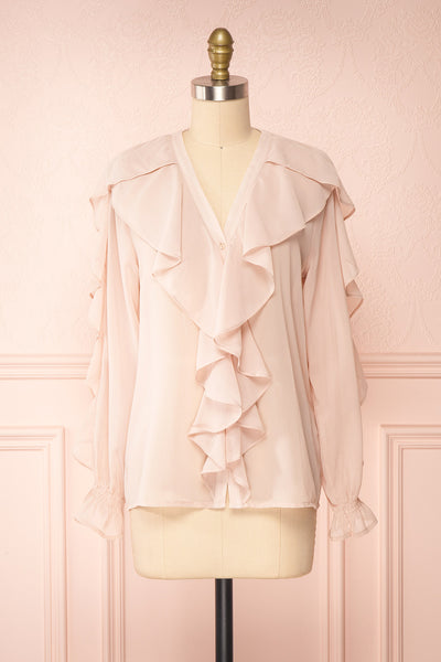 Graziela Blush Pink Long Sleeve Ruffle Blouse | Boutique 1861 front view