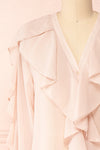 Graziela Blush Pink Long Sleeve Ruffle Blouse | Boutique 1861 front close-up