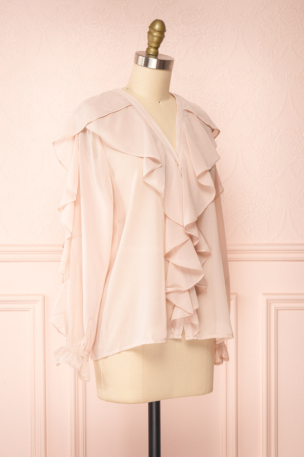 Graziela Blush Pink Long Sleeve Ruffle Blouse | Boutique 1861 side view 