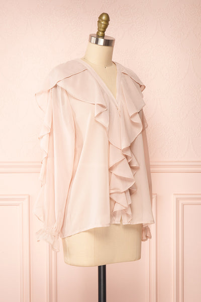 Graziela Blush Pink Long Sleeve Ruffle Blouse | Boutique 1861 side view