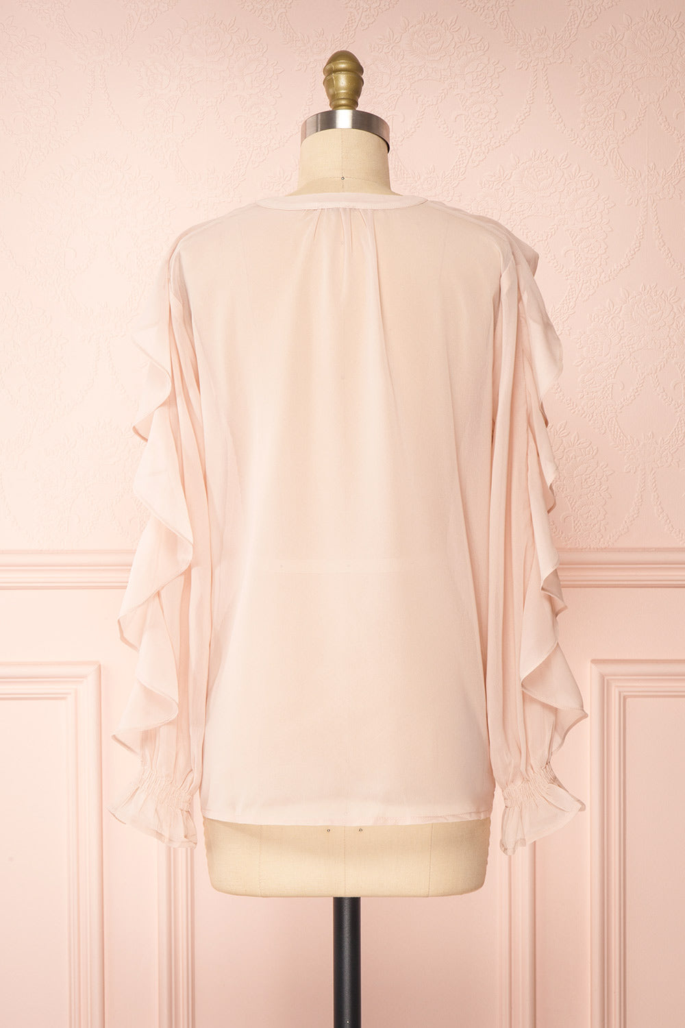 Graziela Blush Pink Long Sleeve Ruffle Blouse | Boutique 1861 back view 