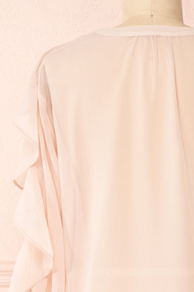 Graziela Blush Pink Long Sleeve Ruffle Blouse | Boutique 1861 back close-up