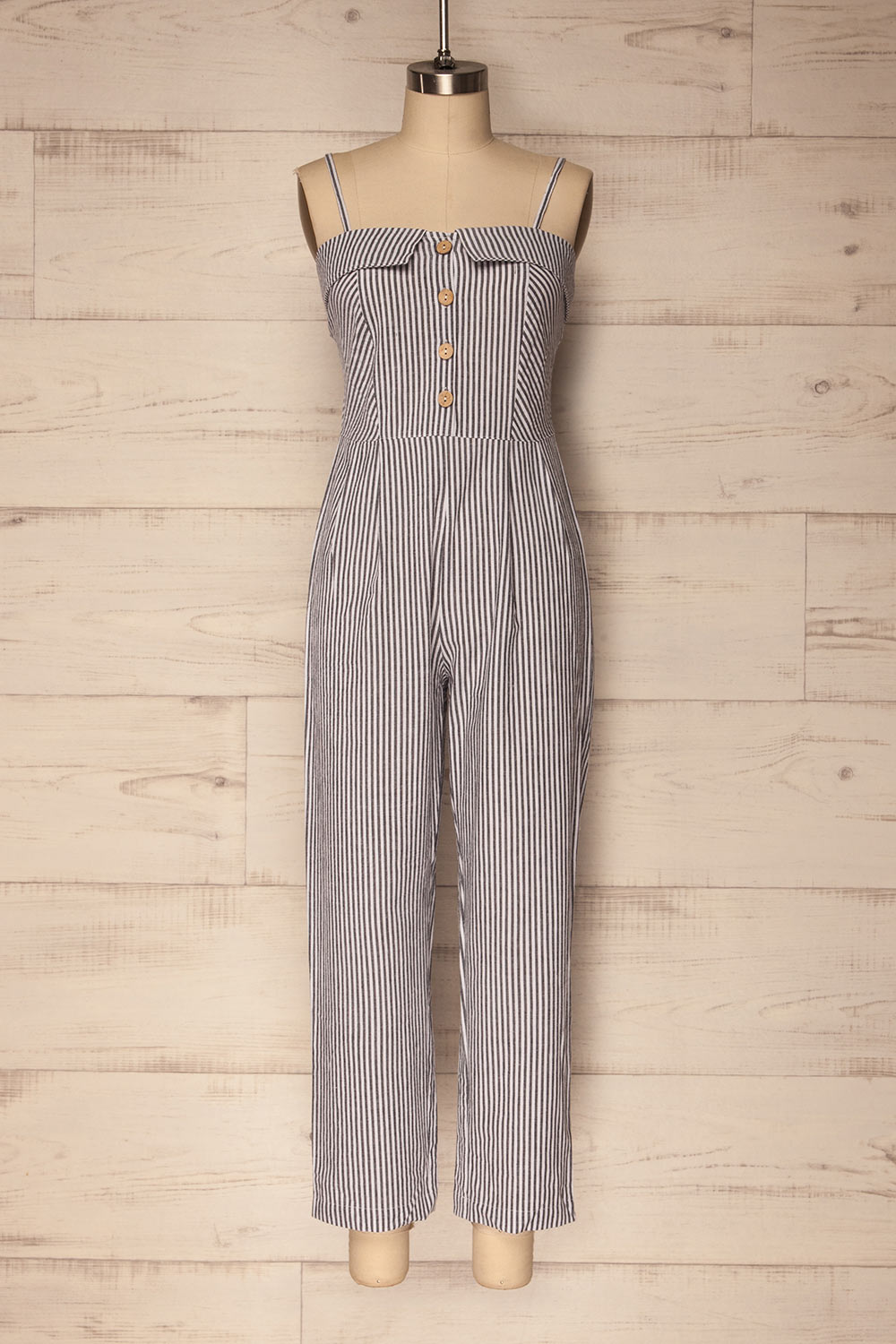 Greasby White & Grey Striped Sleeveless Jumpsuit | La Petite Garçonne