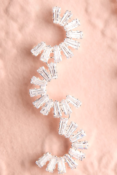 Grenoble Clear Crystal C-Shaped Pendant Earrings close-up | Boutique 1861