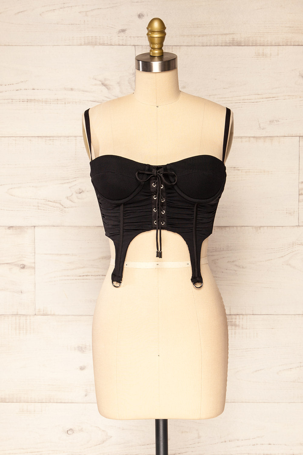 Greske Black Bustier Crop Top | La petite garçonne front view