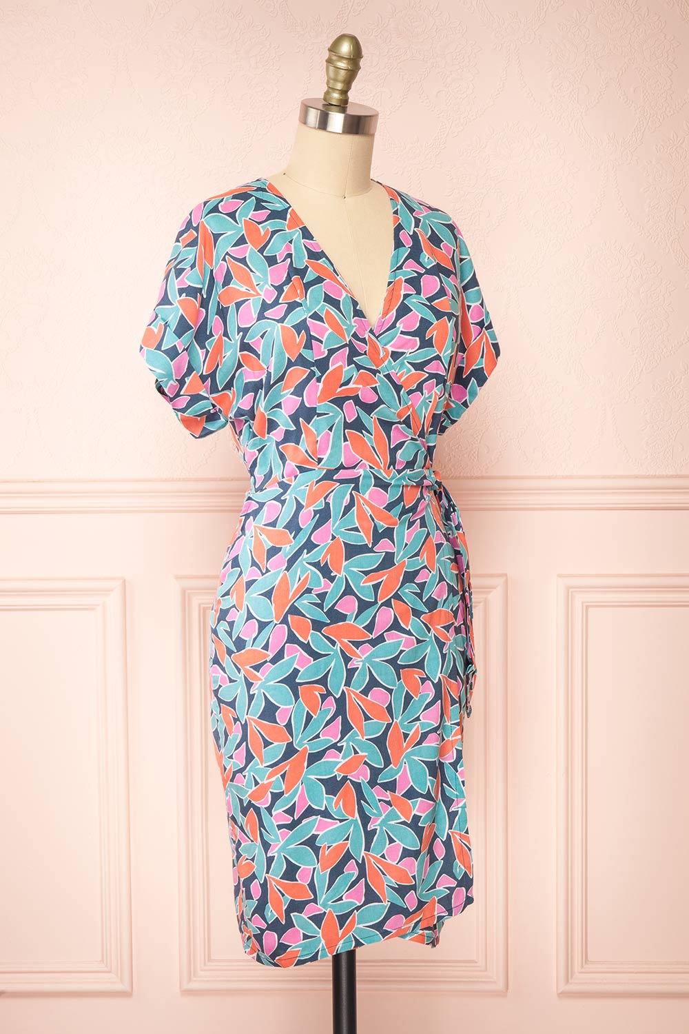 Greta Short Wrap Dress w/ Abstract Print | Boutique 1861 - Greta Robe side view