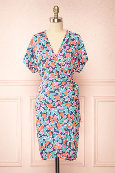 Greta Short Wrap Dress w/ Abstract Print | Boutique 1861 front view