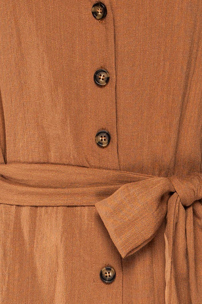 Grogy Camel V-neck Palazzo Jumpsuit with Belt | La petite garçonne  fabric