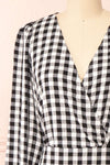 Grutha Black Long Sleeve Short Gingham Dress w/ Ruffles | Boutique 1861 front close-up
