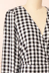 Grutha Black Long Sleeve Short Gingham Dress w/ Ruffles | Boutique 1861 side close-up