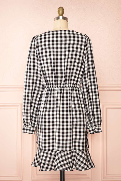 Grutha Black Long Sleeve Short Gingham Dress w/ Ruffles | Boutique 1861 back view