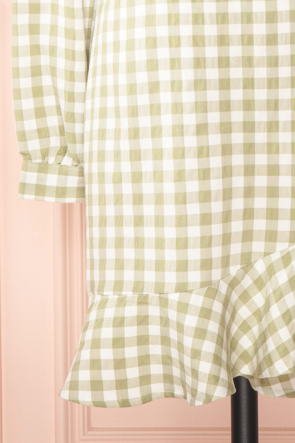 Grutha Green Long Sleeve Short Gingham Dress w/ Ruffles | Boutique 1861 bottom
