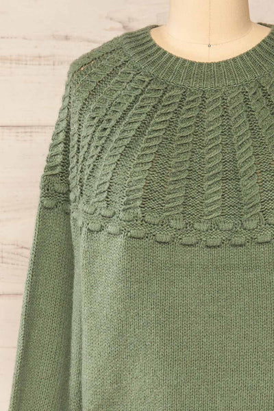 Guango Green Knitted Sweater | La petite garçonne front close-up