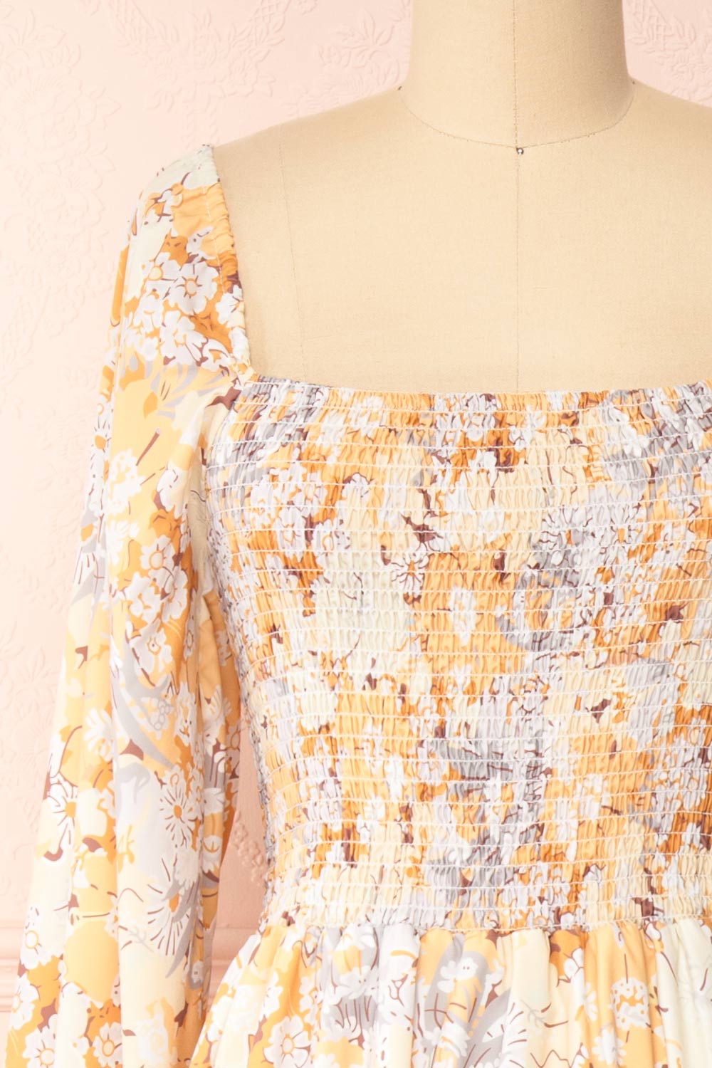 Guerline  Long Sleeve Floral Midi Dress | Boutique 1861 front close-up 