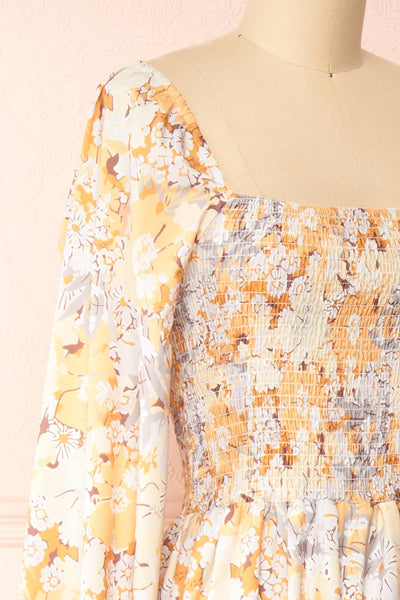 Guerline  Long Sleeve Floral Midi Dress | Boutique 1861 side close-up