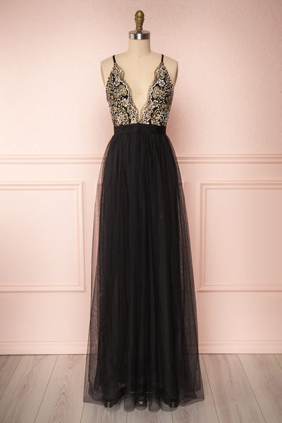 Gunvor Black Mesh Maxi Dress w/ Glitter |  Boutique 1861 front view