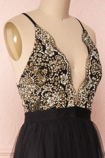 Gunvor Black Mesh Maxi Dress w/ Glitter |  Boutique 1861 side close-up