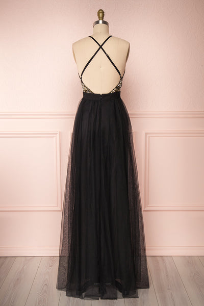 Gunvor Black Mesh Maxi Dress w/ Glitter |  Boutique 1861 back view